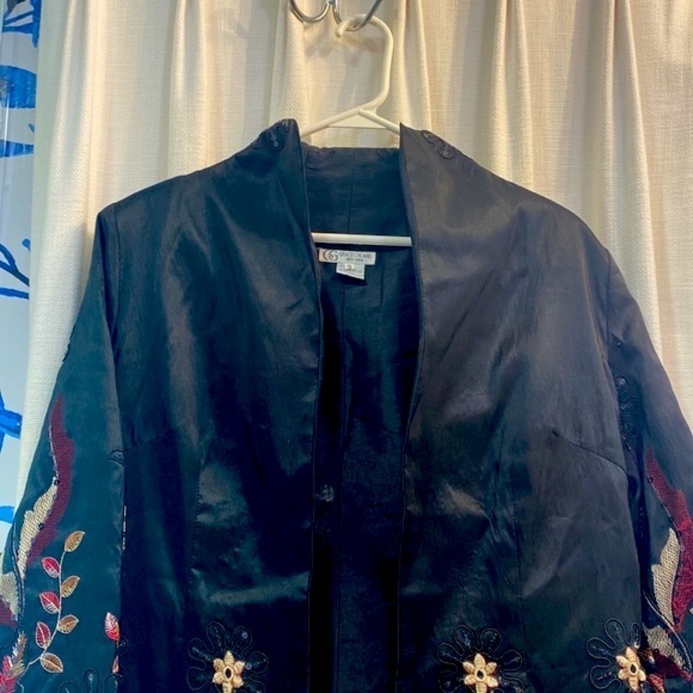 Women’s Grace Chuang Black Silk and Polyester Embroidered Jacket Size Small - Picture 2 of 8